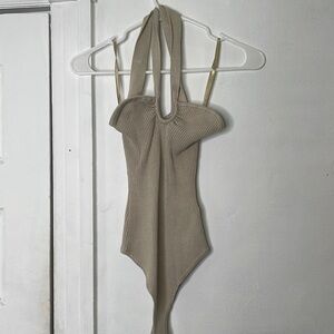 Abercrombie & Fitch Cross Strap Ribbed Cream Bodysuit​